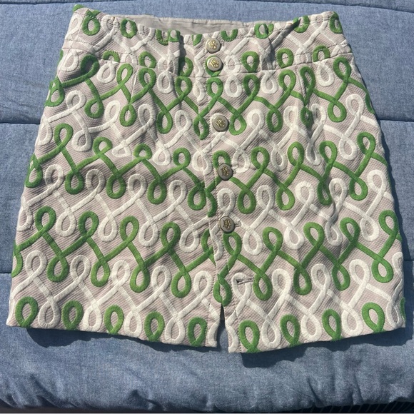 Vintage Juicy Couture Y2K Green/Ivory Geometric Button Front Mini Skirt Size 4 - Picture 1 of 6